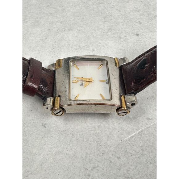 Bulova Watch Womens 24mm Two Tone MOP Dial Brown Band 98L002 Quartz New Battery main image 13